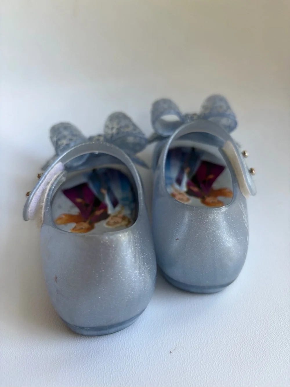Mini Melissa Size 9 Silver Glitter Mary Jane Shoes with Snowflake Bow - Frozen